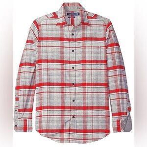 Nautica Slim Fit Plaid Button Up Shirt Men’s Large Red Gray Long Sleeve